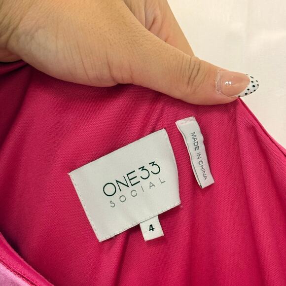 ONE33 Social Women's Pink One-Shoulder Cape Sleeve Mini Dress Formal Party - Picture 4 of 5